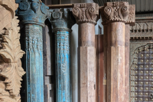 Painted Teak Column Pair