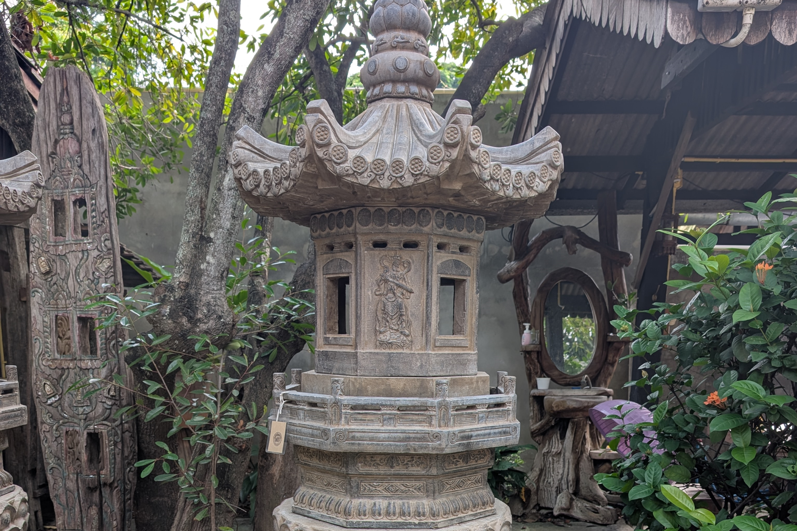 Tall stone lantern pair