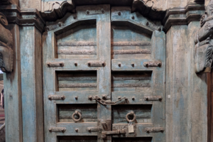 Wooden door with bracket