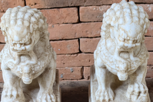 Marble Lion Pair